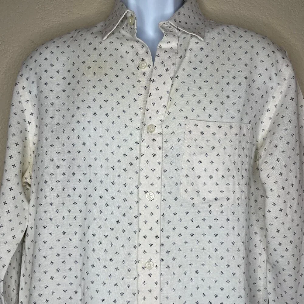 BANANA REPUBLIC Linen Slim Fit Geometric Print Shirt Medium Eclectic Grandpacore